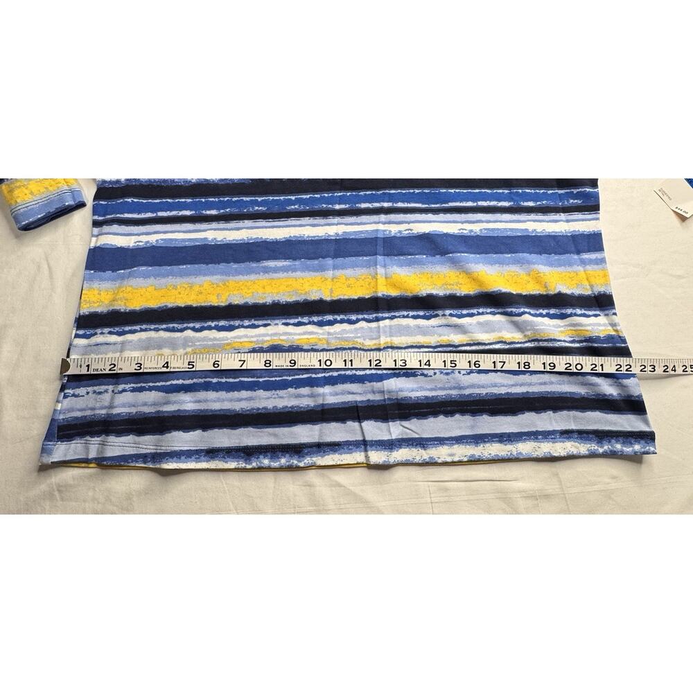 Ruby Rd XL Top Blue Yellow Stripe 3/4 Sleeve V-neck Silver Studs Runs Small - Picture 9 of 11